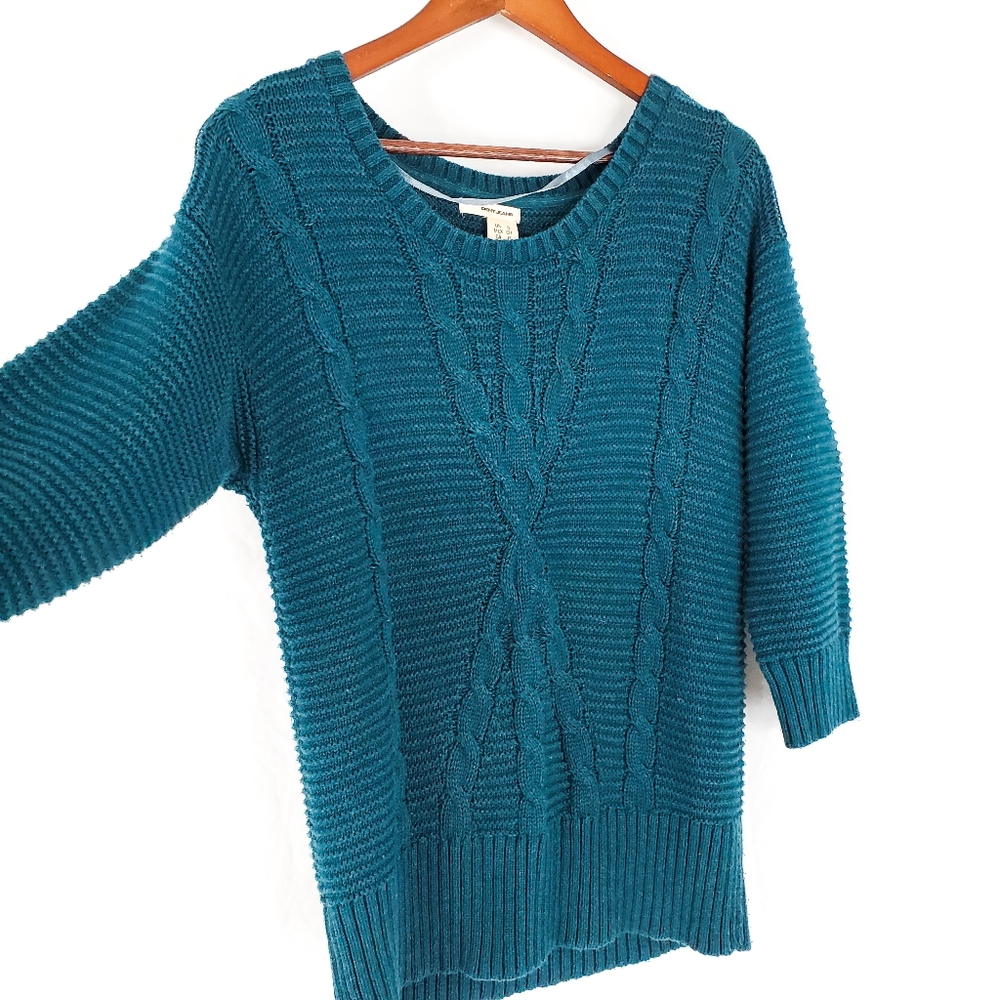 DKNY Jeans Teal Blue Cable Knit Sweater Small